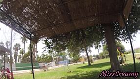 real flash - naked in the public park, i touch my stepfather's cock while strangers watch us, she says as we grope outdoors.