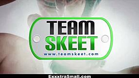 petite nymph emma hix bent over and fucked doggystyle by huge cock in missionary and cowgirl positions