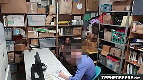 Teen robbers sneak into office guard fucks young ebony shoplifter