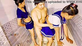 sweet brunette feels intense pleasure in group fucking