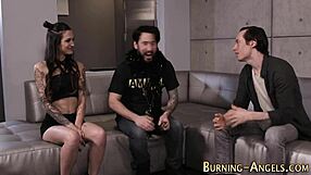 fetish punk, oh wow, getting that emo tattoo goth double penetration with cum in mouth blowjob!