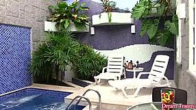 Sultry Tranny Nicolly Pantoja Seduces Young Man into Bareback Anal Creampie and Blowjob