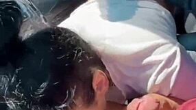 Gabriella receives cum after sucking Speedy's cock and balls