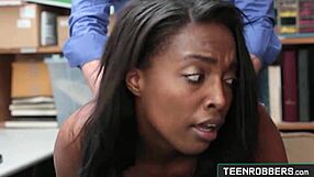 Squirting ebony teen 18+ caught stealing gets doggystyle punishment.