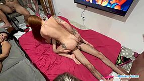 First time the redhead tries group activities with two friends in a wet session