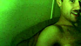 Athletic bodybuilder spits during double cock action