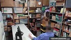 Squirting ebony teen 18+ caught stealing gets doggystyle punishment.