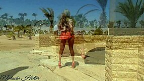 No panties under a mini skirt flashing big tits and ass