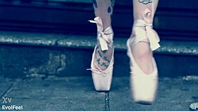 Ballerina wears ballet shoes while walking down the street