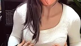 Masked Japanese Shemale In Crossdressing Assfucks And Masturbates During Stream