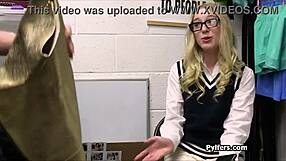 Short geeky blonde gets fucked by mall cop after strip search