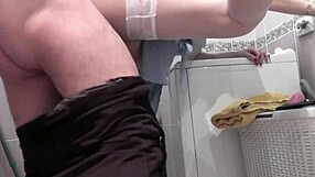 lover fucks my wife doggystyle on washing machine, creampie in pussy