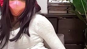 Masked Japanese Shemale In Crossdressing Assfucks And Masturbates During Stream