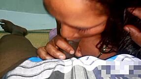 Indian housewife gives hot blowjob to husband's friend in bedroom bathroom