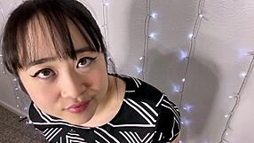 Asian tailor commands cum on her ass