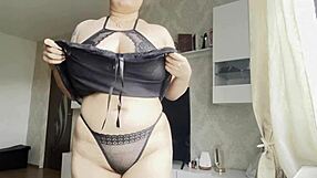 Brunette with Big Natural Tits Masturbates Wet Pussy in Sexy Black Outfit