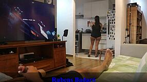 Latina Brunette Catches Stepbrother Masturbating While Washing Dishes. She Gets Excited And Fucks Him In See Through Outfit