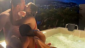 Latina babes seduce guy in jacuzzi