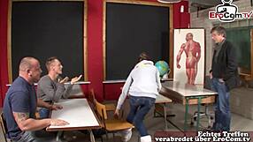 german student rocking amateur mmf threesome at uni