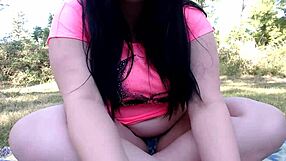 Chubby BBW Shows Fat Belly and Big Tits Outdoors in Public