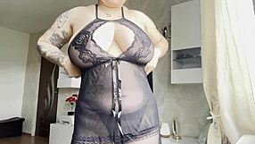 Brunette with Big Natural Tits Masturbates Wet Pussy in Sexy Black Outfit