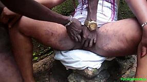 Ebony teen babe gets fucked outdoors in rough sex