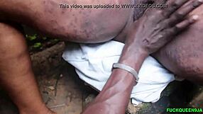 Ebony teen babe gets fucked outdoors in rough sex