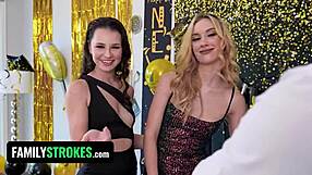 Why do naughty teen stepsisters let their stepdaddy fuck them in 3some with licking?