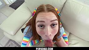 Petite teen's shaved throat gets fucked hard by stepdad in taboo missionary session