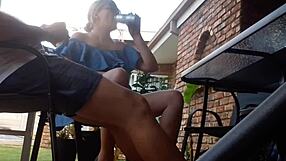 Upskirt View Of Fucking Stepmom With Giant Dildo Outdoors