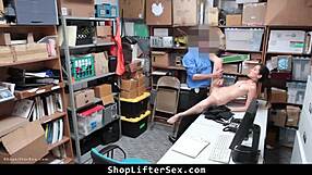 Shoplifter teen gets caught by lp officer in office and punished with rough doggystyle blowjob in garage