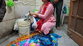 bhabhi gets rough assfucking while washing clothes in bathroom outdoors