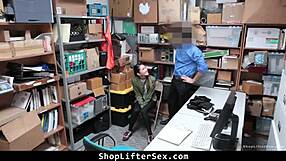 Shoplifter teen gets caught by lp officer in office and punished with rough doggystyle blowjob in garage