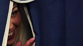 Gorgeous babe enjoys facial in cfnm voyeur handjob action