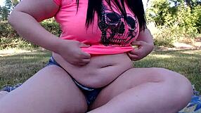 Chubby BBW Shows Fat Belly and Big Tits Outdoors in Public