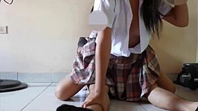 Perverted stepfather breaks 18-year-old stepdaughter's pussy with school uniform