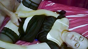 French Amateur Slut in Black Dress Satin Panties Garter Belt Heels Stockings Gets Bent Over for Doggystyle Rimming and Sex Toys