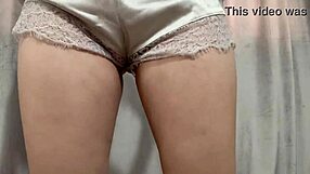 LATINA ATHLETIC MASTURBATES in white shorts with medical gloves and PULLS UP panties. She teases her fat ass during the sexy session