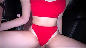 Fucking my sexy driver bent over in doggystyle, cum filling her ass in public car.