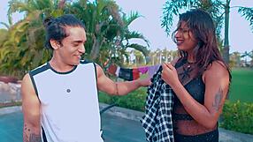 romantic sexy couple enjoyed their honeymoon in public place