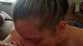 My stepsister begs for something with a smile and swallows