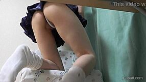 Kokoro Ayase's natural boobs under desk in miniskirt thong camel toe