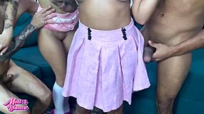 Two teen 18+ girls get ass fucked by a big monster cock with dp and get nasty anal creampie