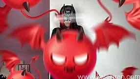 Batwoman Halloween costume try-on haul features big tits mature milf in femdom pov solo action