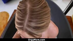 Stunning milf flashes tits and jerks stepson in unforgettable orgy moment