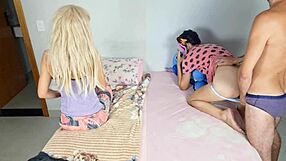 Stepfather fucks wife in front of stepdaughter