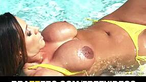 Bikini Clad Latina with Huge Tits Gets a Huge Cock in Her Ass to Help Her Cum
