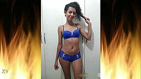 Amateur wife brunette in blue lingerie gets uncensored action