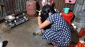 Village girl gives best doggystyle fuck outdoors! Indian milf takes cum in mouth on ranch.