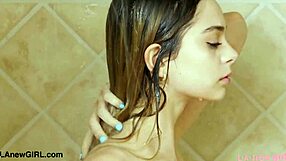 Hot teen 18+ blonde takes intense shower in photoshoot